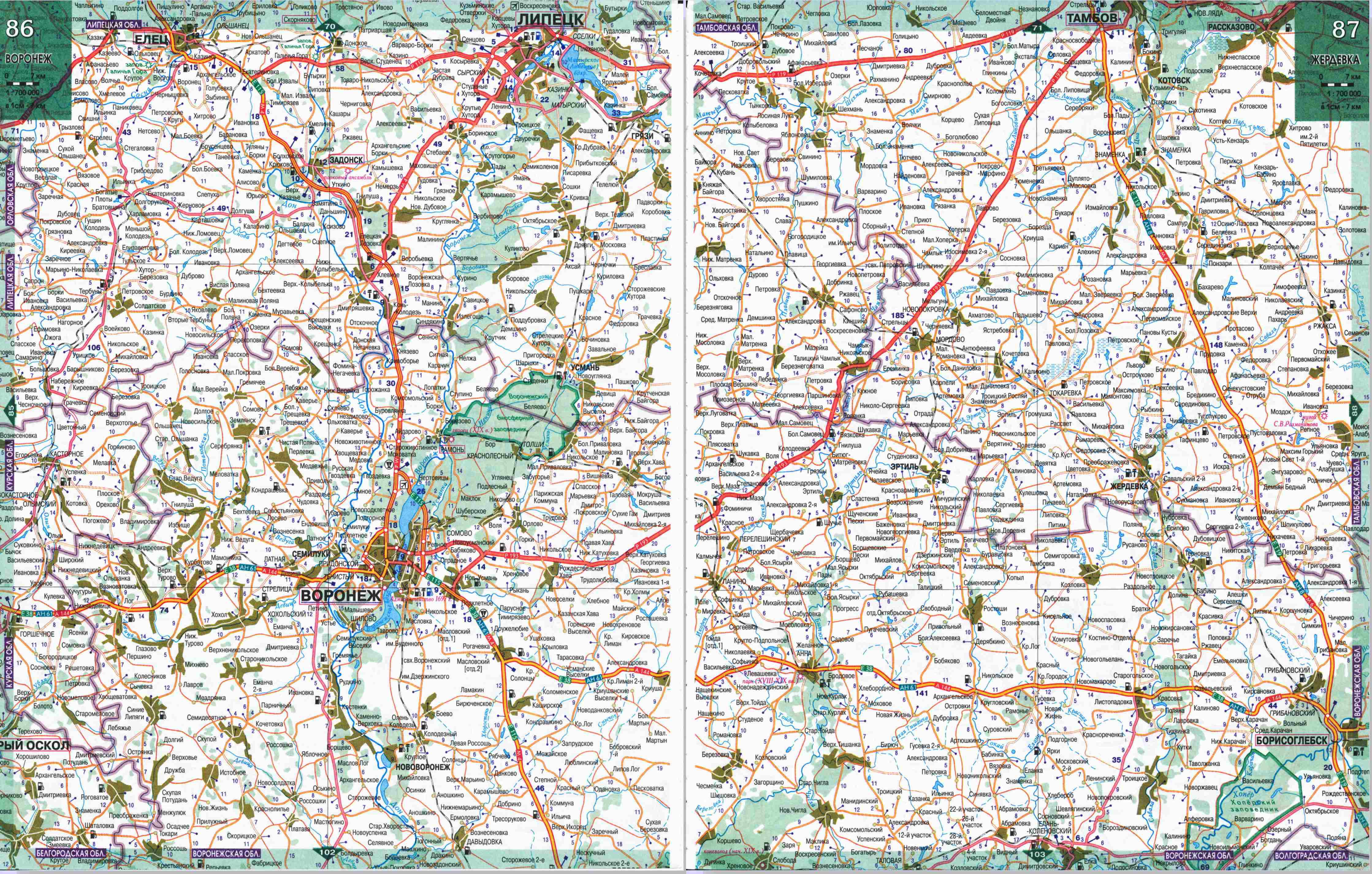 Карта дорог — Воронежская область. Подробная карта автодорог Воронежской области