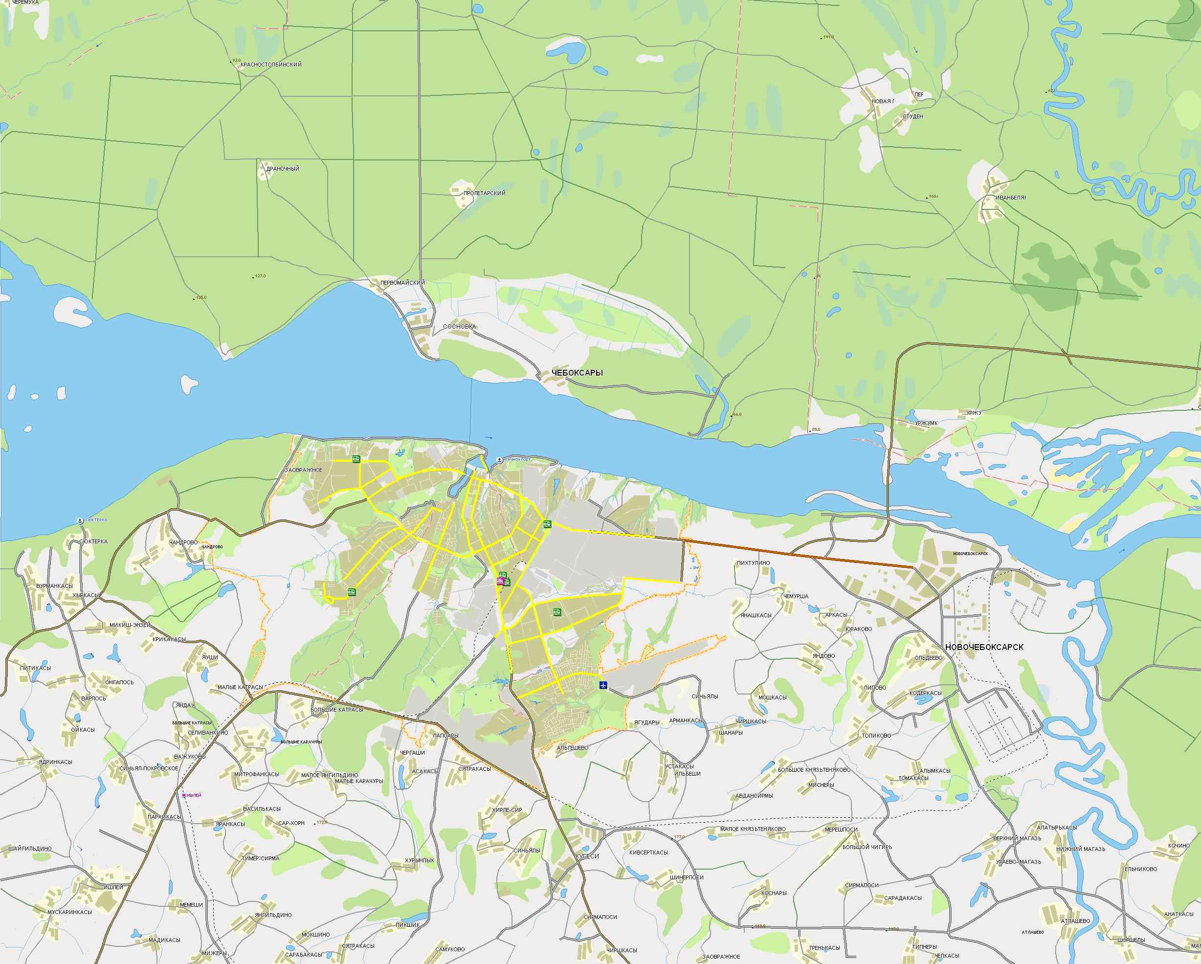 Карта дорог г. Чебоксары. Автомобильная карта Чебоксар и пригородов