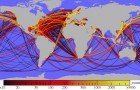 Маршруты глобальных морских перевозок грузов были нанесены на карту с помощью GPS.